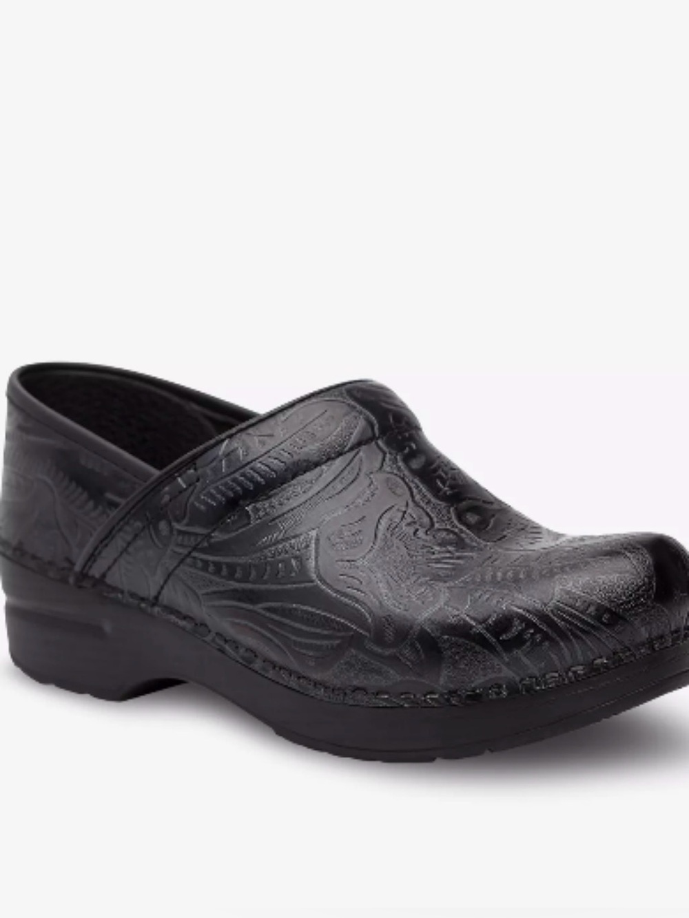 Dansko Black Embossed Leather Slip-On Clog